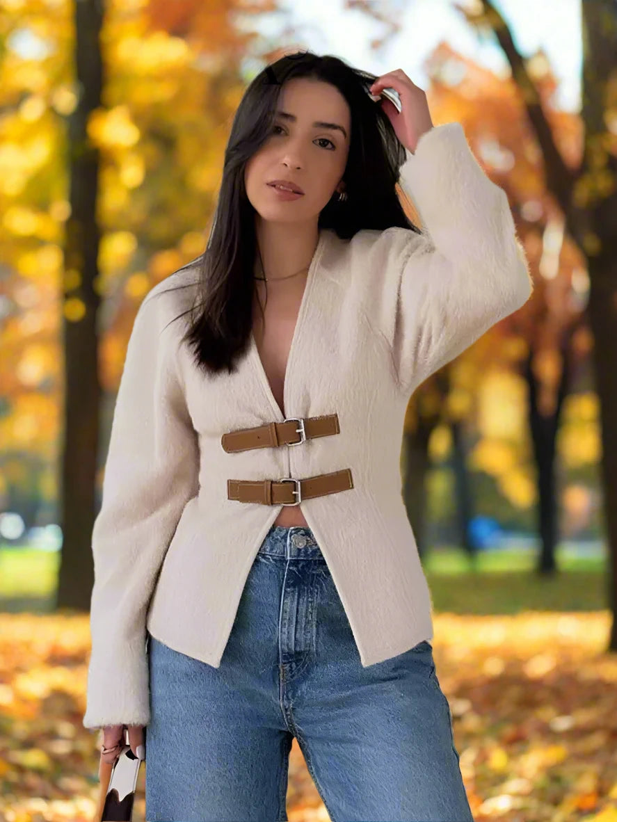 Serena Retro Woolen Belted Knit Sweater