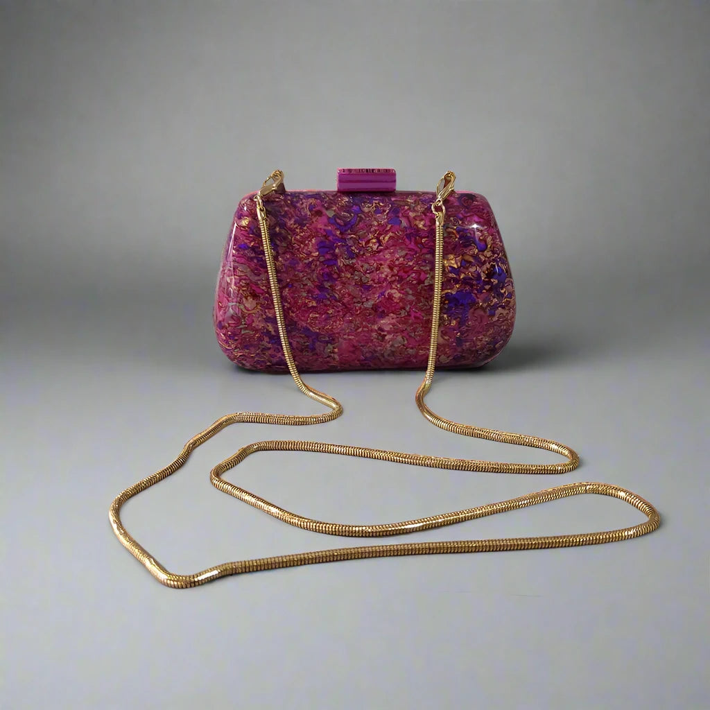 Celeste Blush Multicolor Acrylic Clutch with Gold Chain