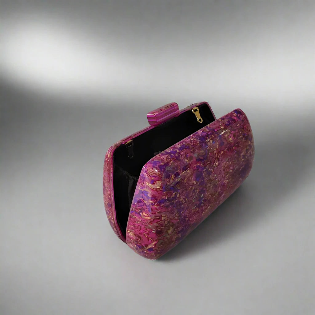 Celeste Blush Multicolor Acrylic Clutch with Gold Chain