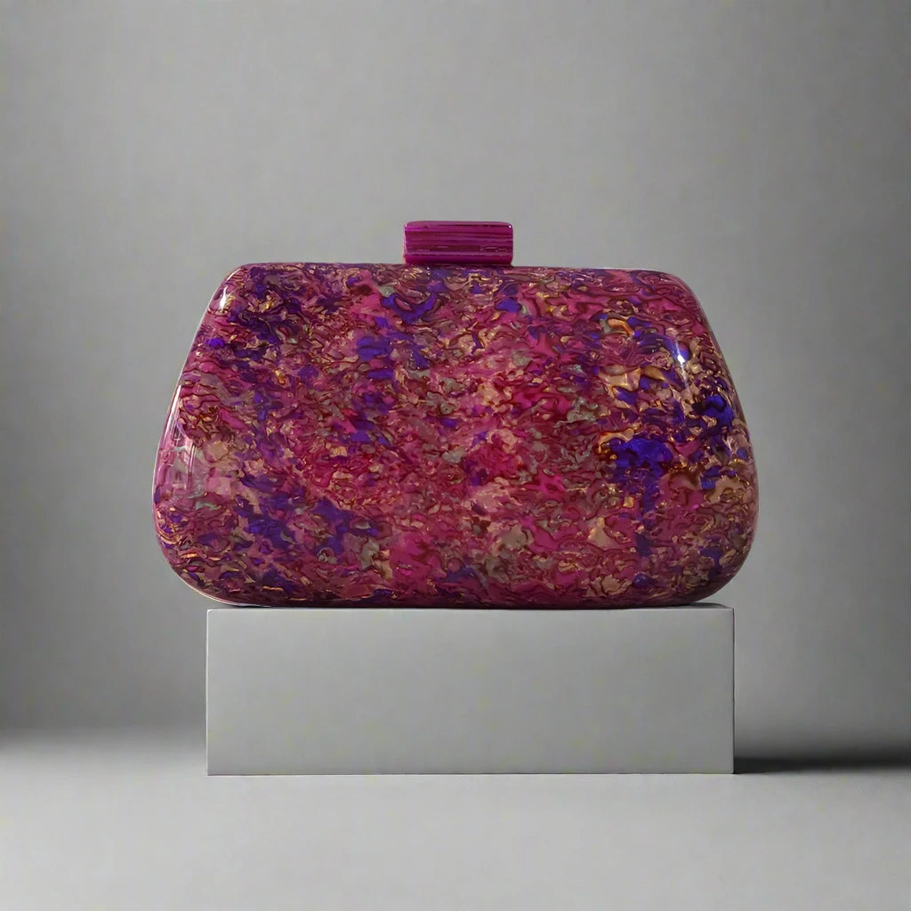 Celeste Blush Multicolor Acrylic Clutch with Gold Chain