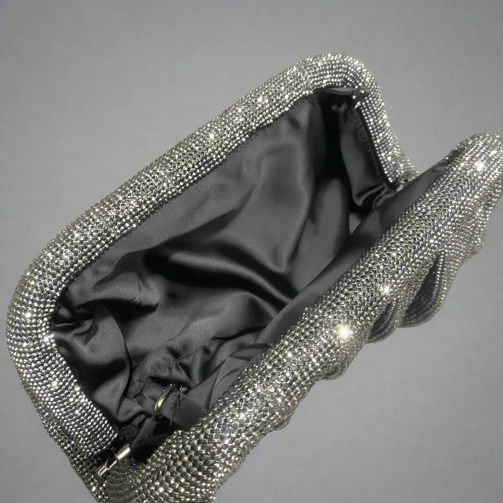 Evelyn Luxe Droplet Clutch in Steel