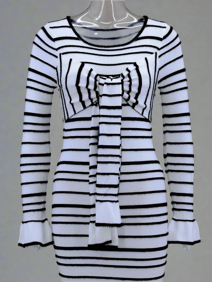 Isabella Long Sleeve Maxi Dress – White with Black Stripes